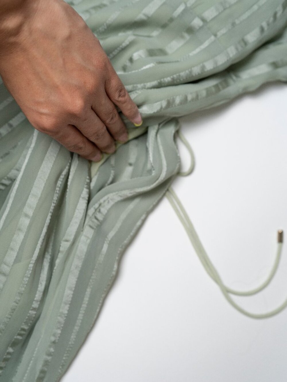 ELLIATT Mint Sage Green Striped Ruffle Wide-Leg Jumpsuit - Picture 4 of 5